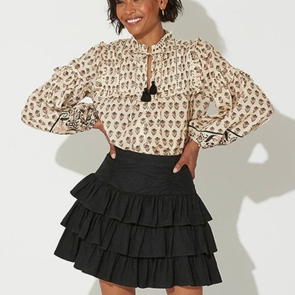 NWT Cleobella Kera Tiered Mini Skirt Pull On Elastic Waist Charcoal Black - Picture 8 of 8